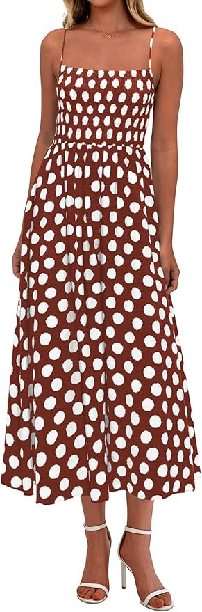 PRETTYGARDEN Womens Polka Dot Dress 2026 Summer Sleeveless Spaghetti Straps Smocked Sun Dress Flo... | Amazon (US)