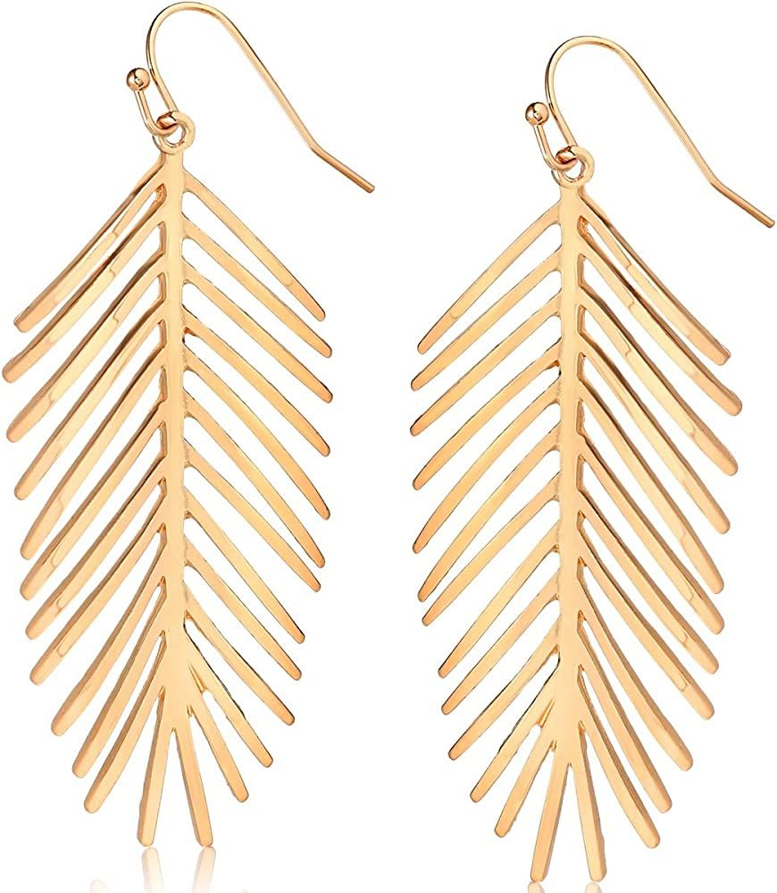 Humble Chic Palm Leaf Earrings for Women - Boho Tropical Dangle Earrings in Gold, Rose Gold, or Silv | Amazon (US)