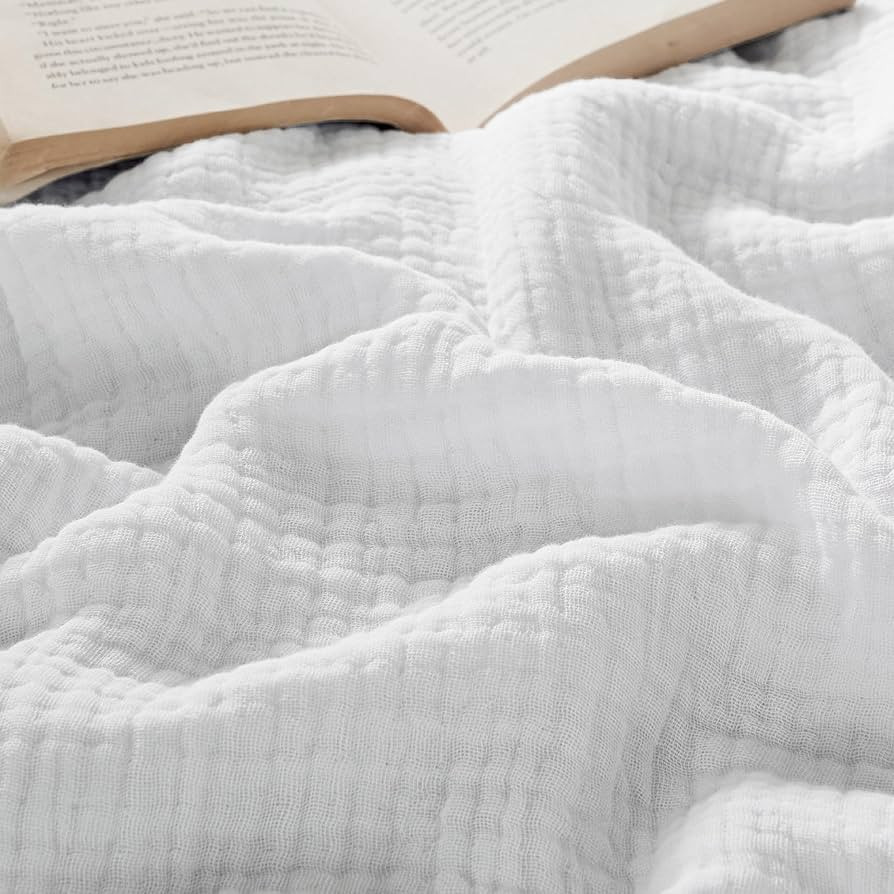 Bedsure 100% Cotton Muslin Throw Blanket Large 50x70 Inches - 4-Layer Breathable and Lightweight ... | Amazon (US)