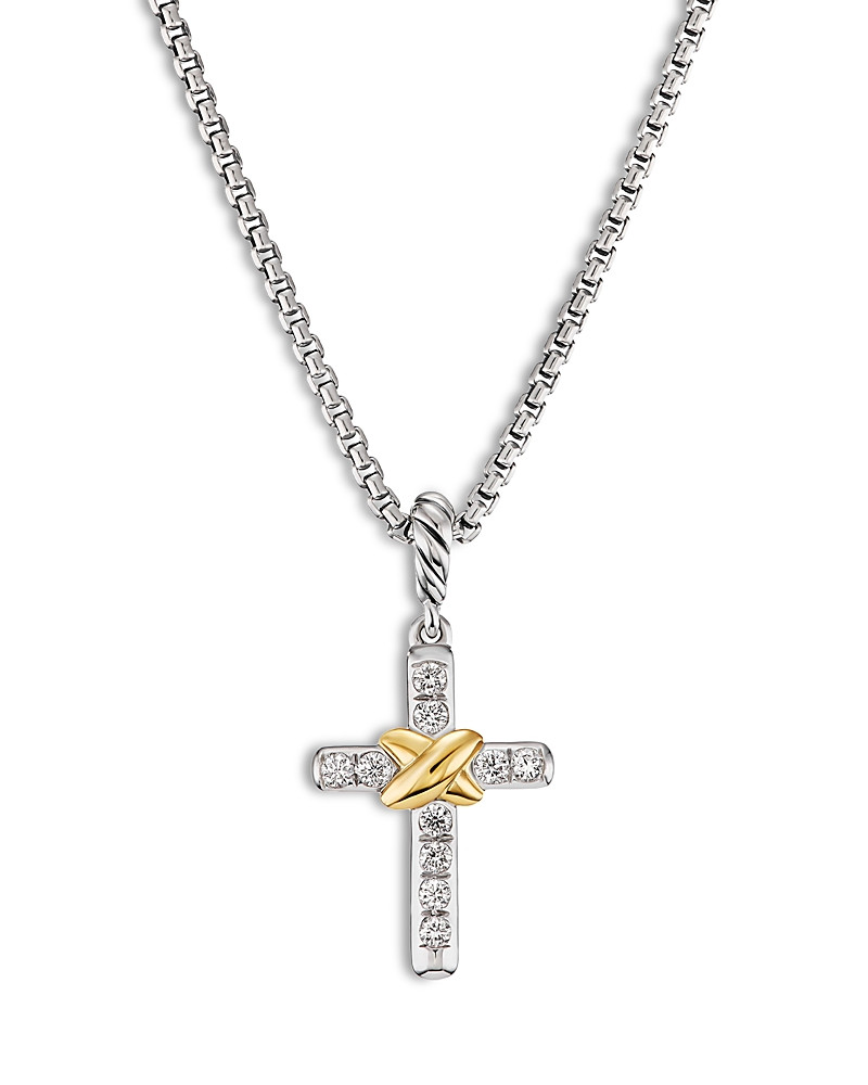 David Yurman Petite Cross Necklace in Sterling Silver & 18K Yellow Gold with Diamonds, 17 | Bloomingdale's (US)