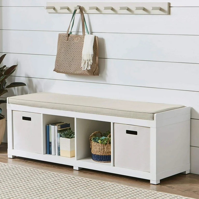 Better Homes & Gardens 4-Cube Shoe Storage 58.39" Bench, White | Walmart (US)