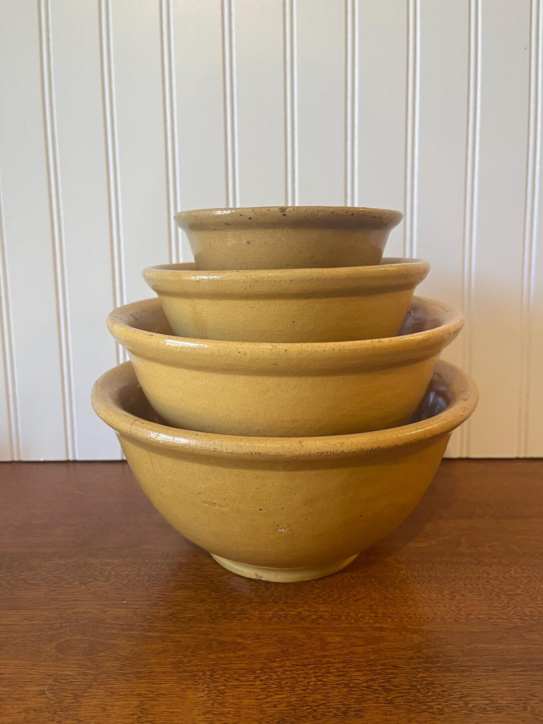 Vintage Set of 4 Yellow Ware Stoneware Nesting Mixing Bowls, Farmhouse - Etsy | Etsy (US)