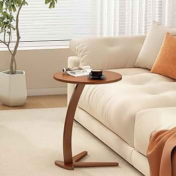 Couch Tables that Slide Under: 15 '' Modern C Shaped End Table Nightstand with Natural Solid Wood... | Amazon (US)