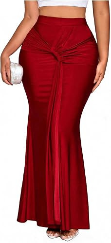 WDIRARA Women's Twist Front Fishtail Maxi Skirt High Waisted Ruched Cocktail Party Bodycon Long S... | Amazon (US)