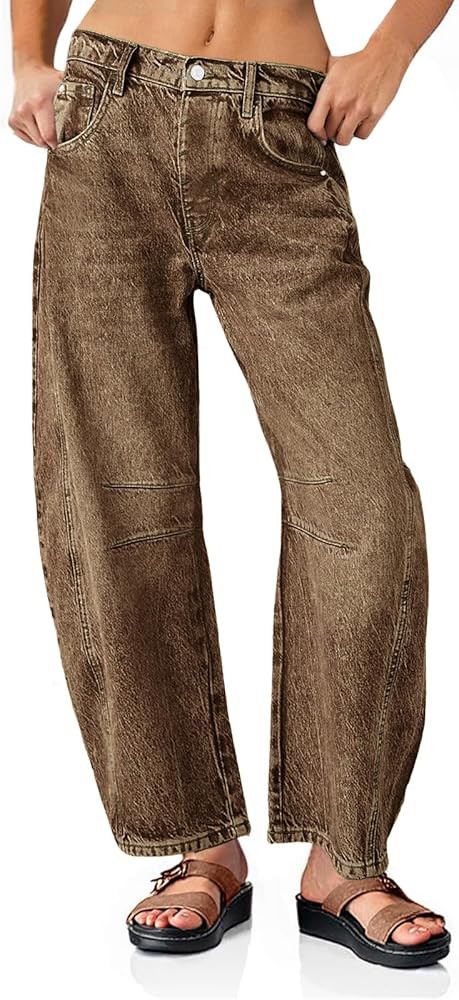 PLNOTME Women's Baggy Boyfriend Jeans Vintage Wide Leg Mid Rise Barrel Denim Ankle Pants | Amazon (US)