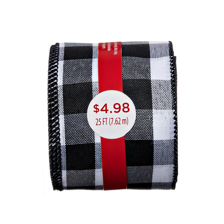 Holiday Time Black and White Buffalo Plaid Ribbon, 25' | Walmart (US)