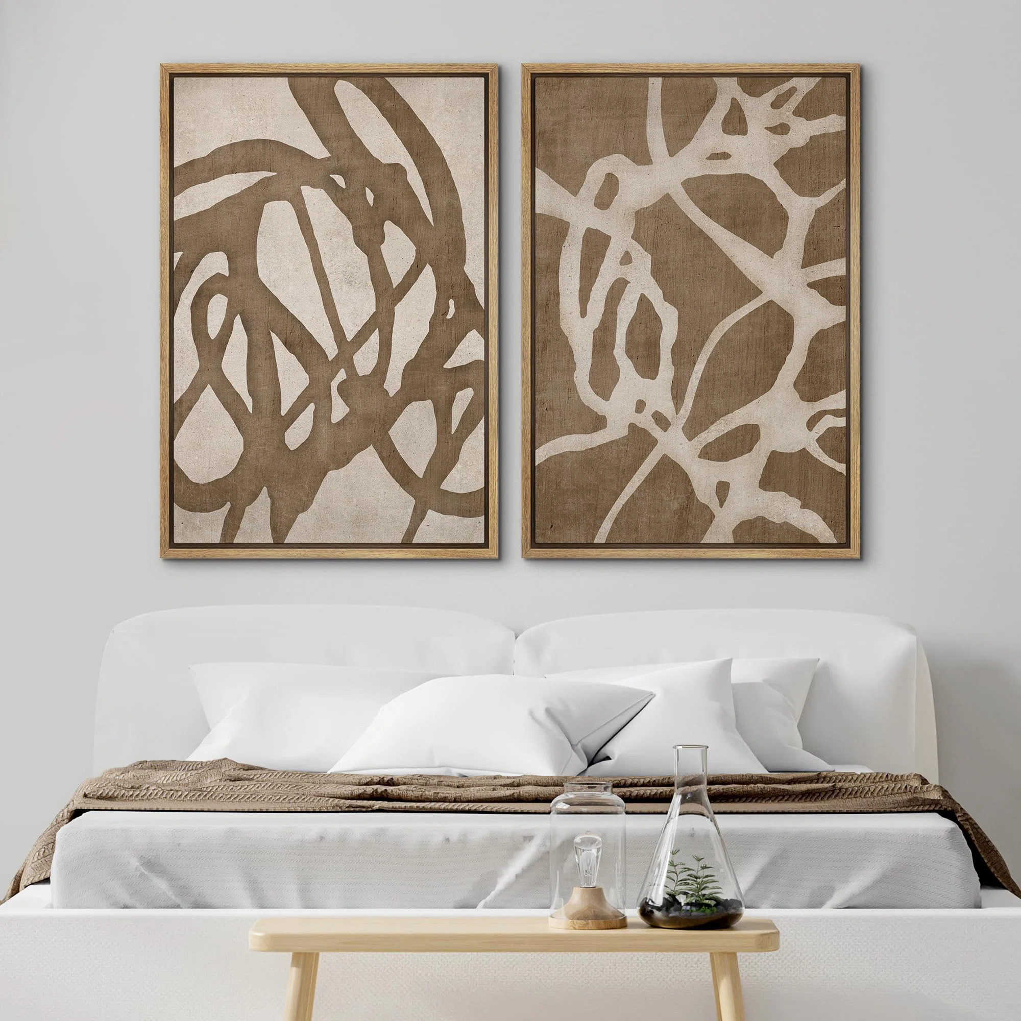 Natural Flow Abstract Earth Tone Organic Shapes Cozy Neutral Minimal Decor Nordic Zen Boho Bedroom - 2 Piece Floater Frame Print Set on Canvas | Wayfair North America
