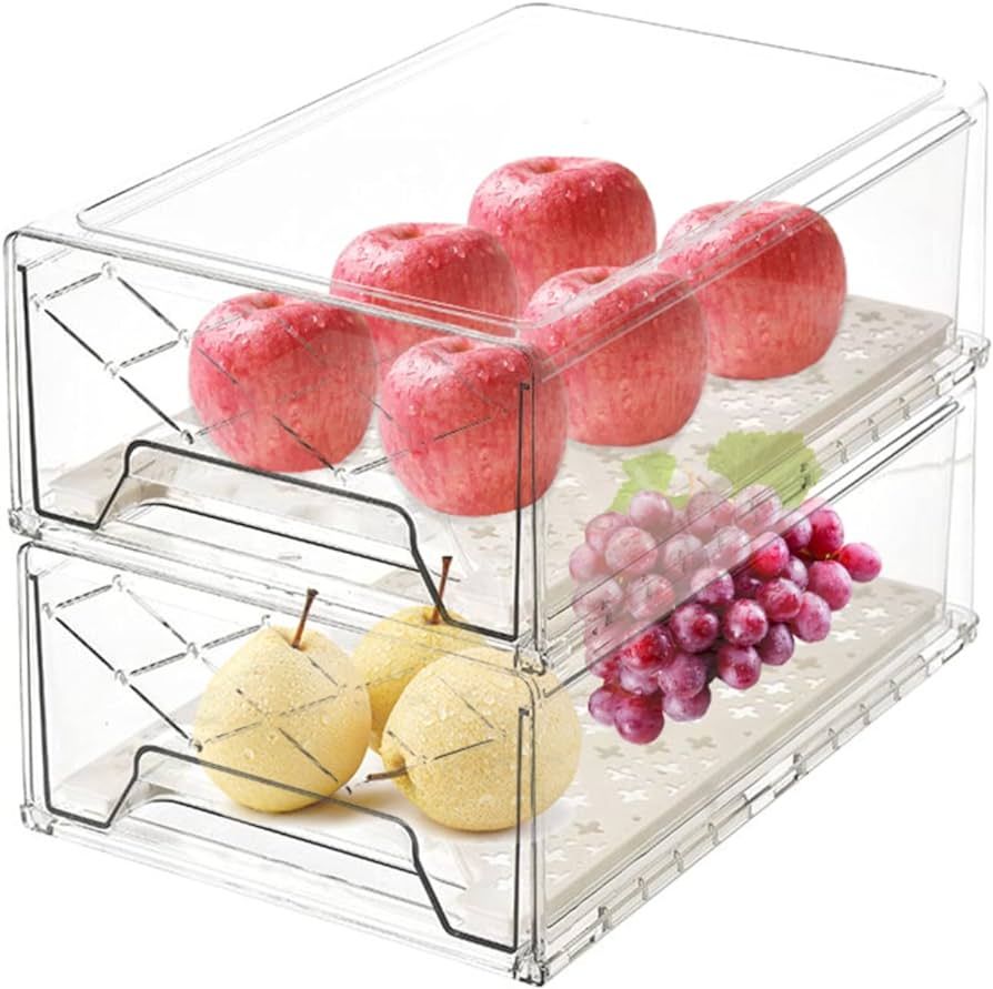 GuoTcusy Fridge Organizer Bins, Pantry Organization and Storage, Plastic Stackable Drawer Contain... | Amazon (US)