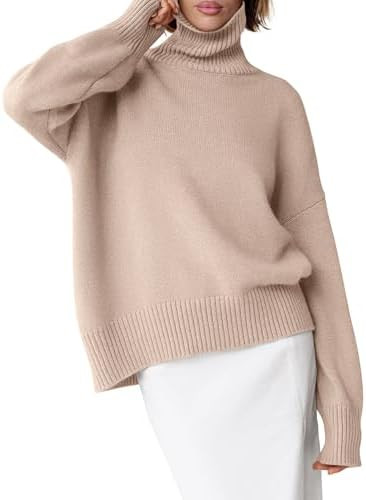 ANRABESS Womens Turtleneck Sweaters Oversized Chunky Long Sleeve Knit High Low Hem Pullover Top 2... | Amazon (US)