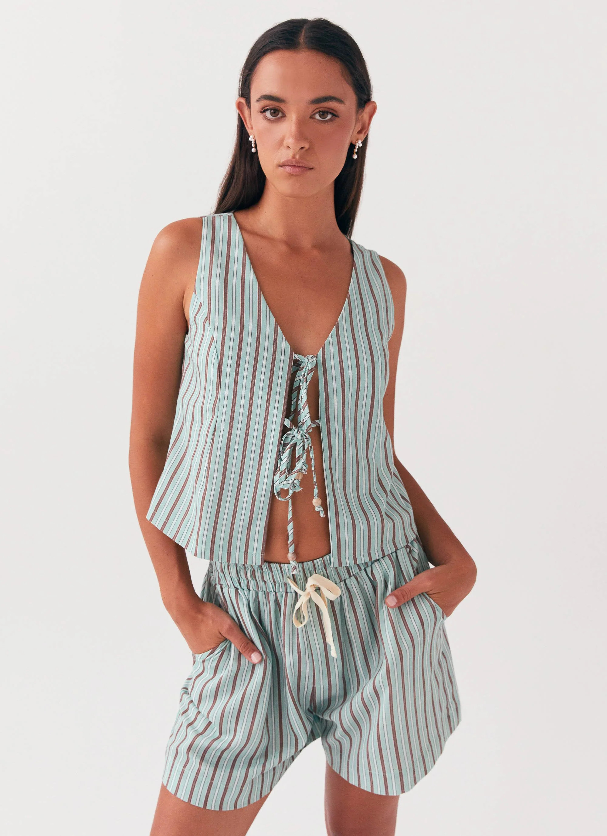 Allania Linen Shorts - Coastal Stripe | Peppermayo (Global)