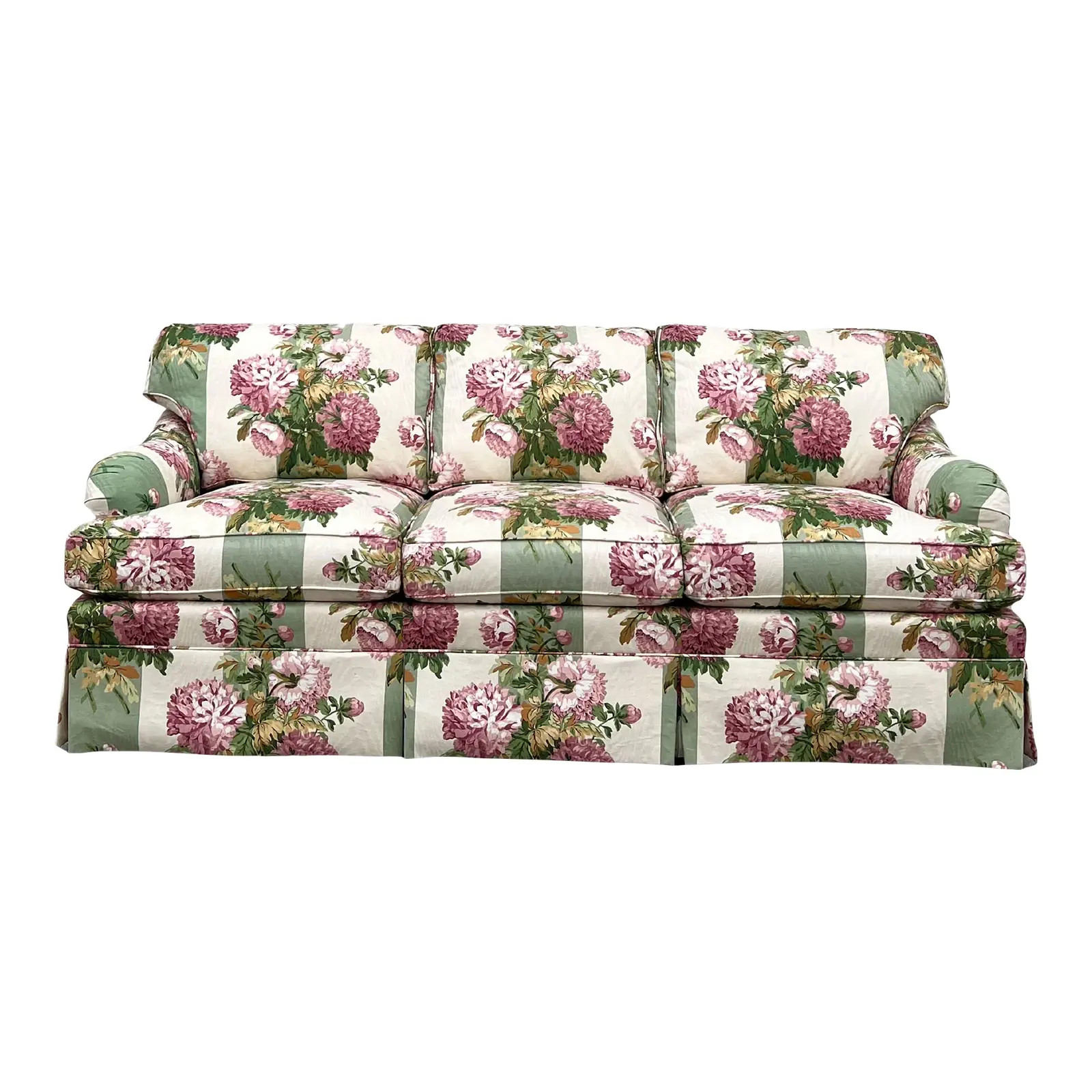 Vintage Custom Floral and Stripes Chintz Sofa | Chairish