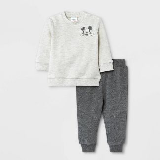 Baby Boys' 2pc Mickey Mouse Fleece Pullover and Jogger Set - Heather Cream | Target