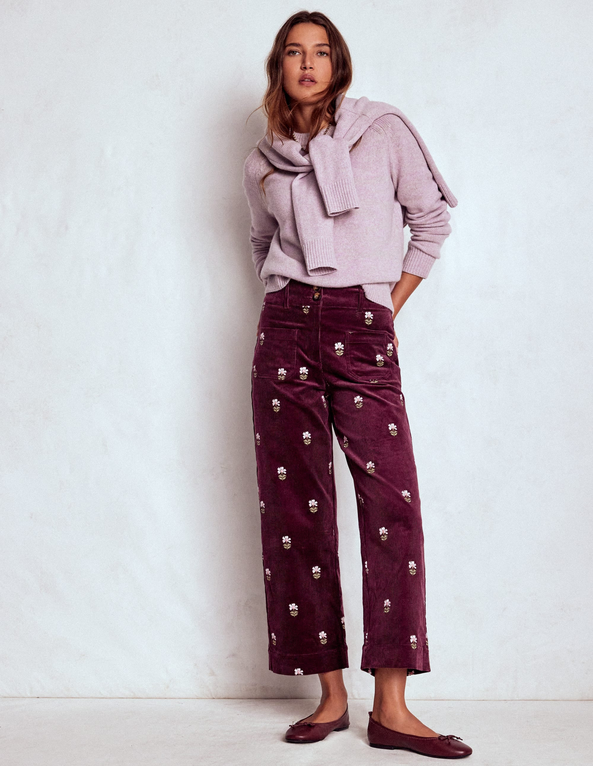 Primrose Cord Pants-Dark Cherry Embroidery | Boden (US)