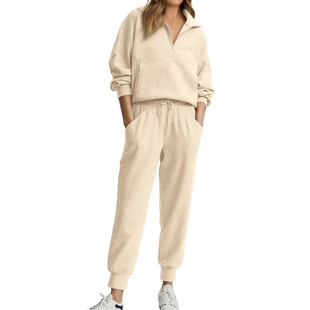 Fantaslook Womens 2 Piece Outfits Long Sleeve Half Zip Sweatsuits with Pockets Pullover Lounge Se... | Walmart (US)