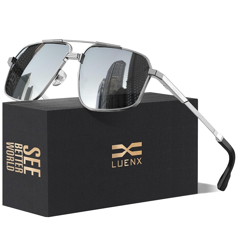 LUENX Aviator Sunglasses for Men Square Polarized Polygon Sun Glasses UV400 Protection | Amazon (US)