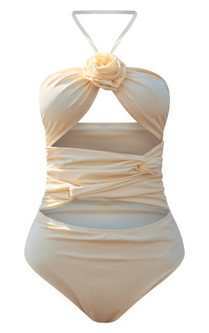 Maillot de bain crème à empiècement en fleur | PrettyLittleThing (FR)