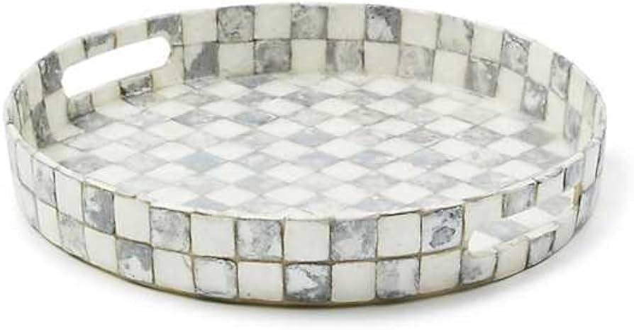 MACKENZIE-CHILDS Capiz Round Tray, Unique Serving Platter for Food and Drinks, Gray-and-White Ste... | Amazon (US)