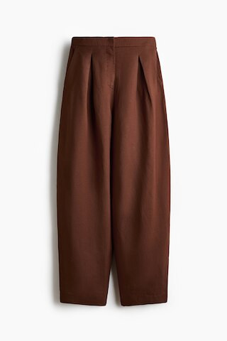 H & M - Linen-blend barrel trousers - Brown | H&M (UK, MY, IN, SG, PH, TW, HK)