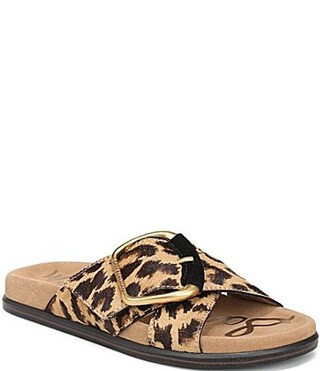 Sam Edelman Darla Leopard Print Calf Hair Cross Buckle Hardware Slide Sandals - 8.5 | Dillard's