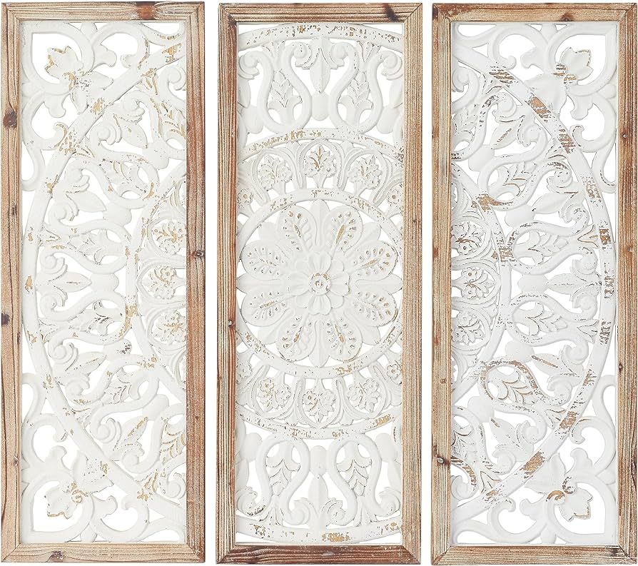 Deco 79 Wood Floral Intricately Carved Wall Decor with Mandala Design, Set of 3 35", 35", 35"H, W... | Amazon (US)