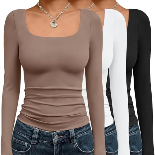 AUTOMET 3 Pack Womens Long Sleeve T Shirts White Coffee Grey S | Amazon (US)