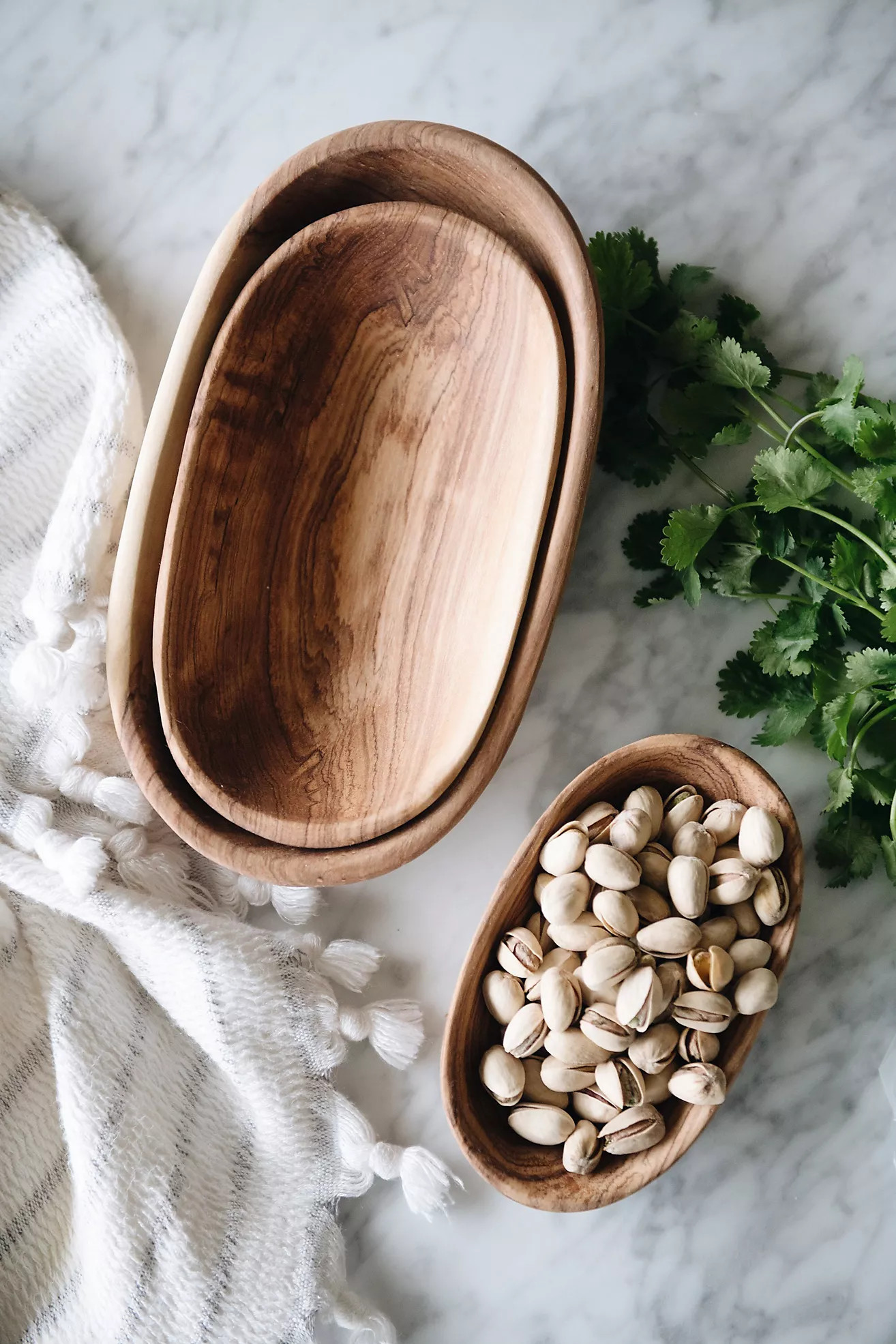 Roan Iris Wild Olive Wood Oval Serving Bowl Set | Anthropologie (US)