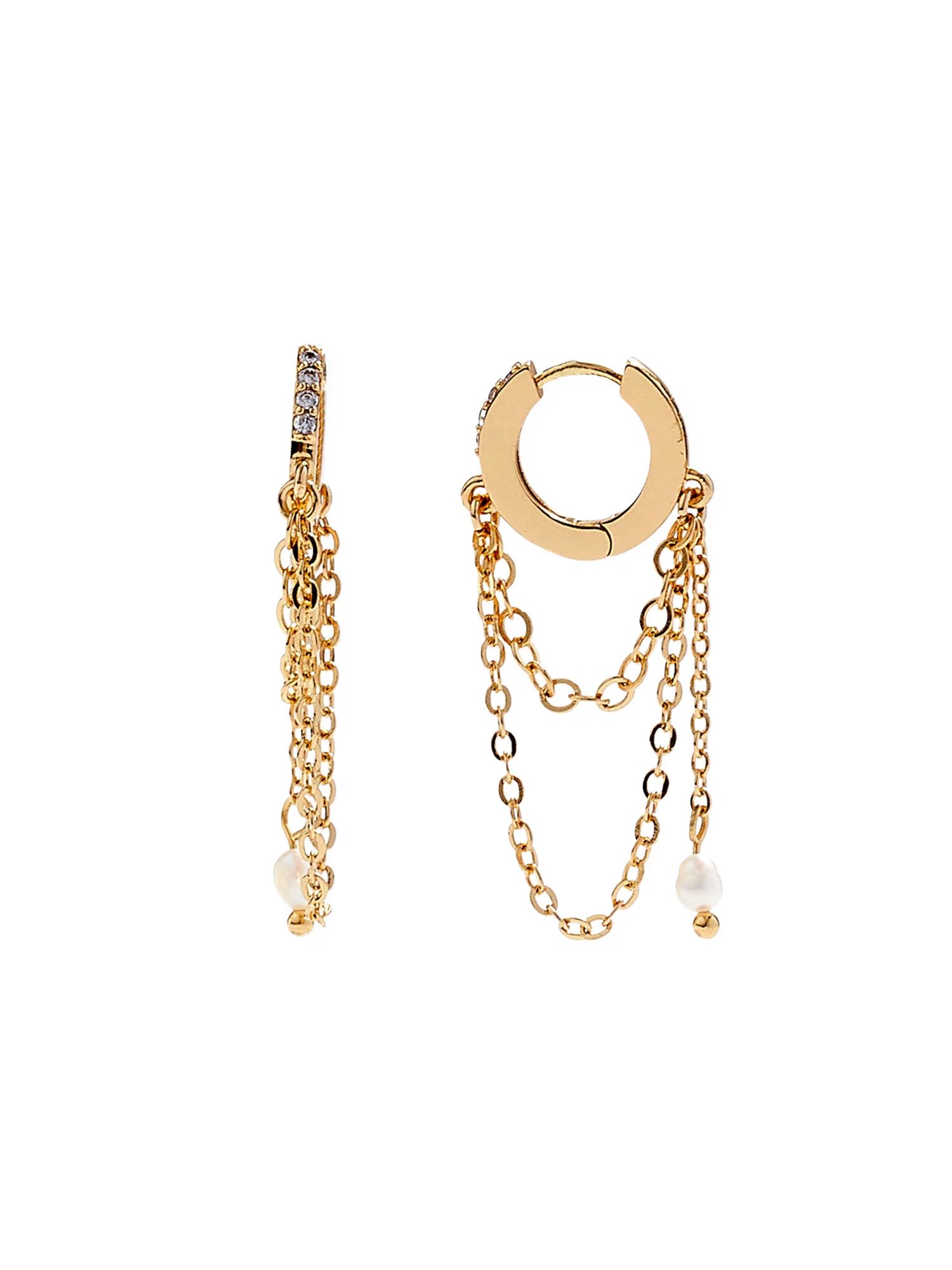 Scoop Women’s 14Kt Gold Flash-Plated Cubic Zirconia Multi-Chain Hoop Huggie Earrings - Walmart.... | Walmart (US)