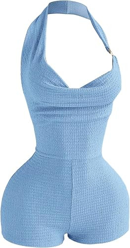 Milumia Women's Sexy Backless Halter Romper Going Out Short Jumpsuit Rave | Summer Outfit, Cowl N... | Amazon (US)
