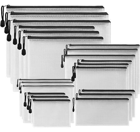 SUNEE Plastic Mesh Zipper Pouch Document Bag 10x14 in - Letter Size Waterproof Document Pouch for... | Amazon (US)