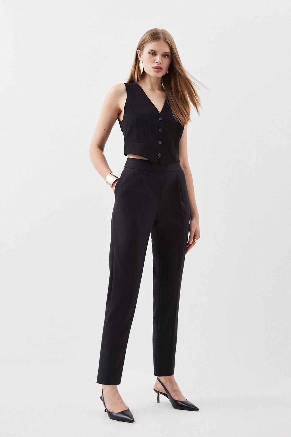 Compact Stretch High Waist Tailored Trousers | Karen Millen UK + IE + DE + NL
