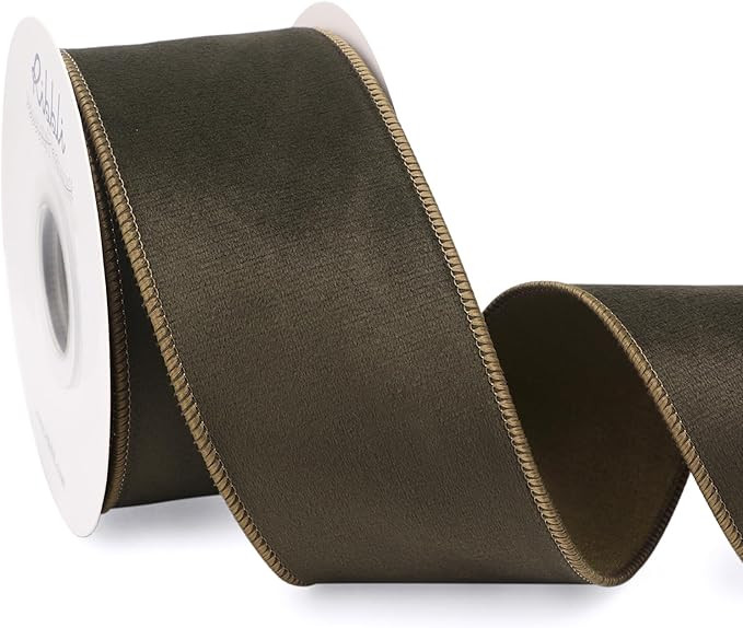 Ribbli Moss Green Velvet Wired Ribbon with Dupioni 2.5 Inch Christmas Ribbon for Gift Wrapping Ch... | Amazon (US)