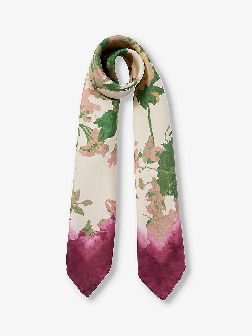 Floral-print logo-print silk scarf | Selfridges
