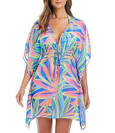 Bleu Rod Beattie On The Bright Side Chiffon Plunge Neck Caftan Swim Cover-Up - L | Dillard's
