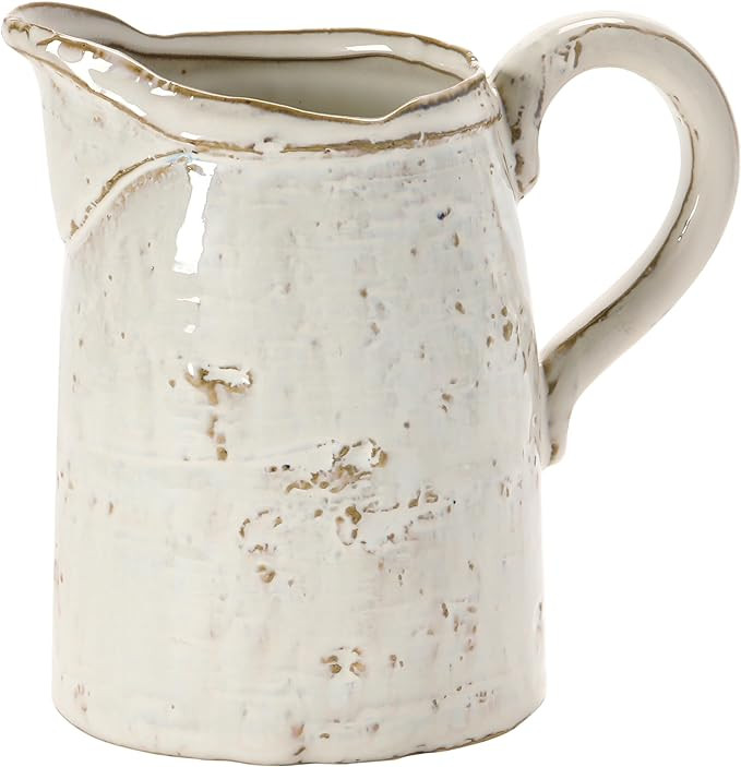 Creative Co-Op 28 oz. Stoneware, Reactive Glaze, White (Each One Will Vary) Pitcher, 6.25" | Amazon (US)