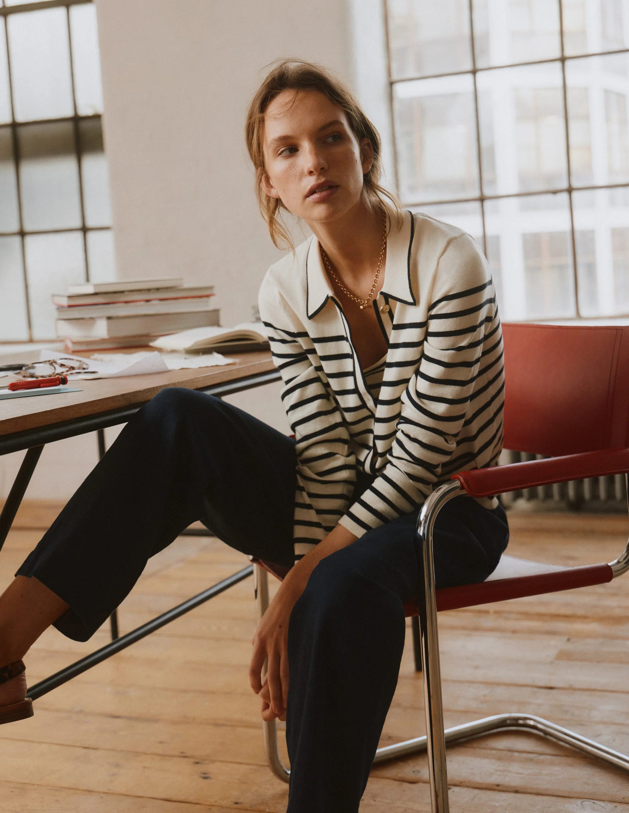 Liz Knitted Collared Cardigan-Ivory/ Navy | Boden (US)