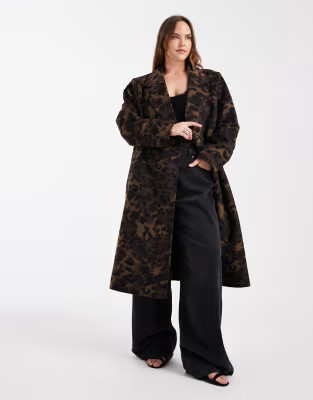 ONLY Curve textured maxi coat in brown animal print | ASOS (Global)
