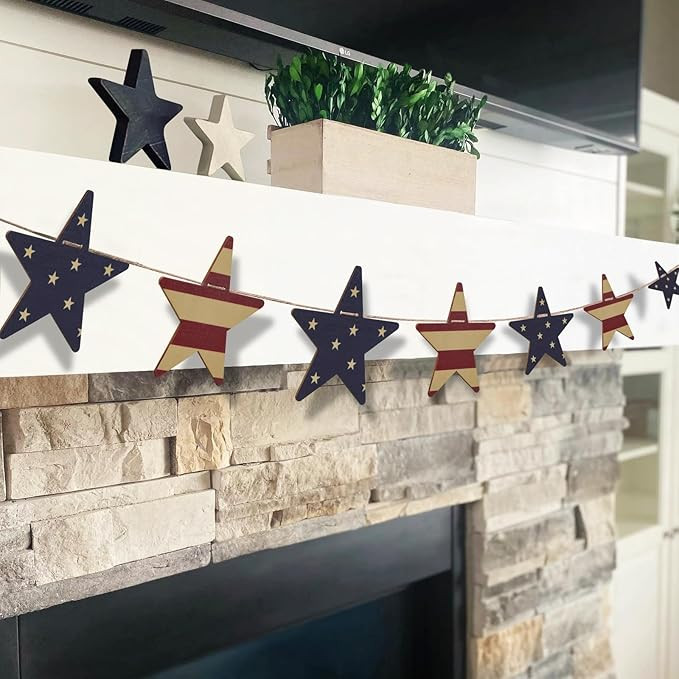 Amazon.com: 4th of July Decorations – Retro Patriotic Wooden Star Garland Banner for Memorial D... | Amazon (US)