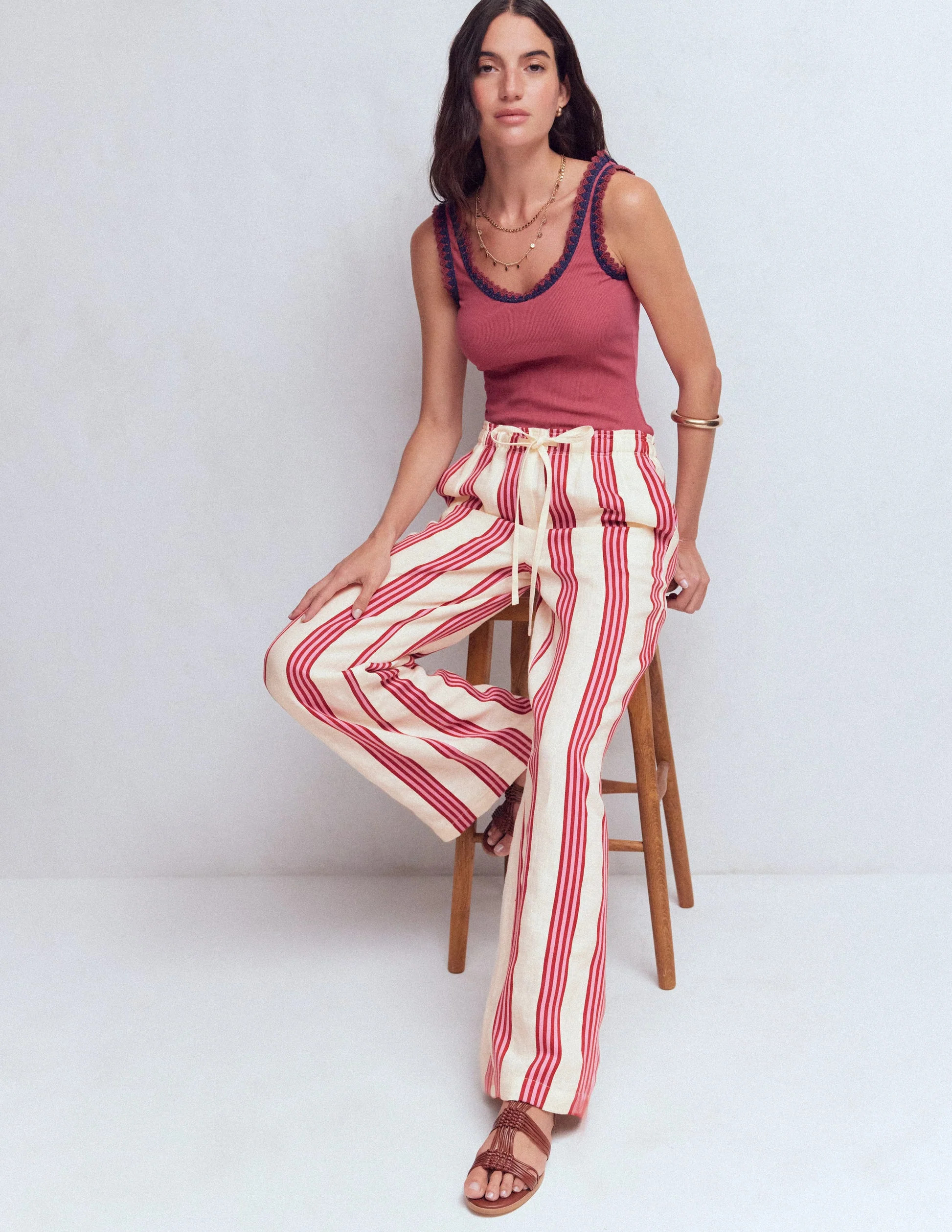 Islington Linen Pants-Ivory, Brown & Pink Stripe | Boden (US)