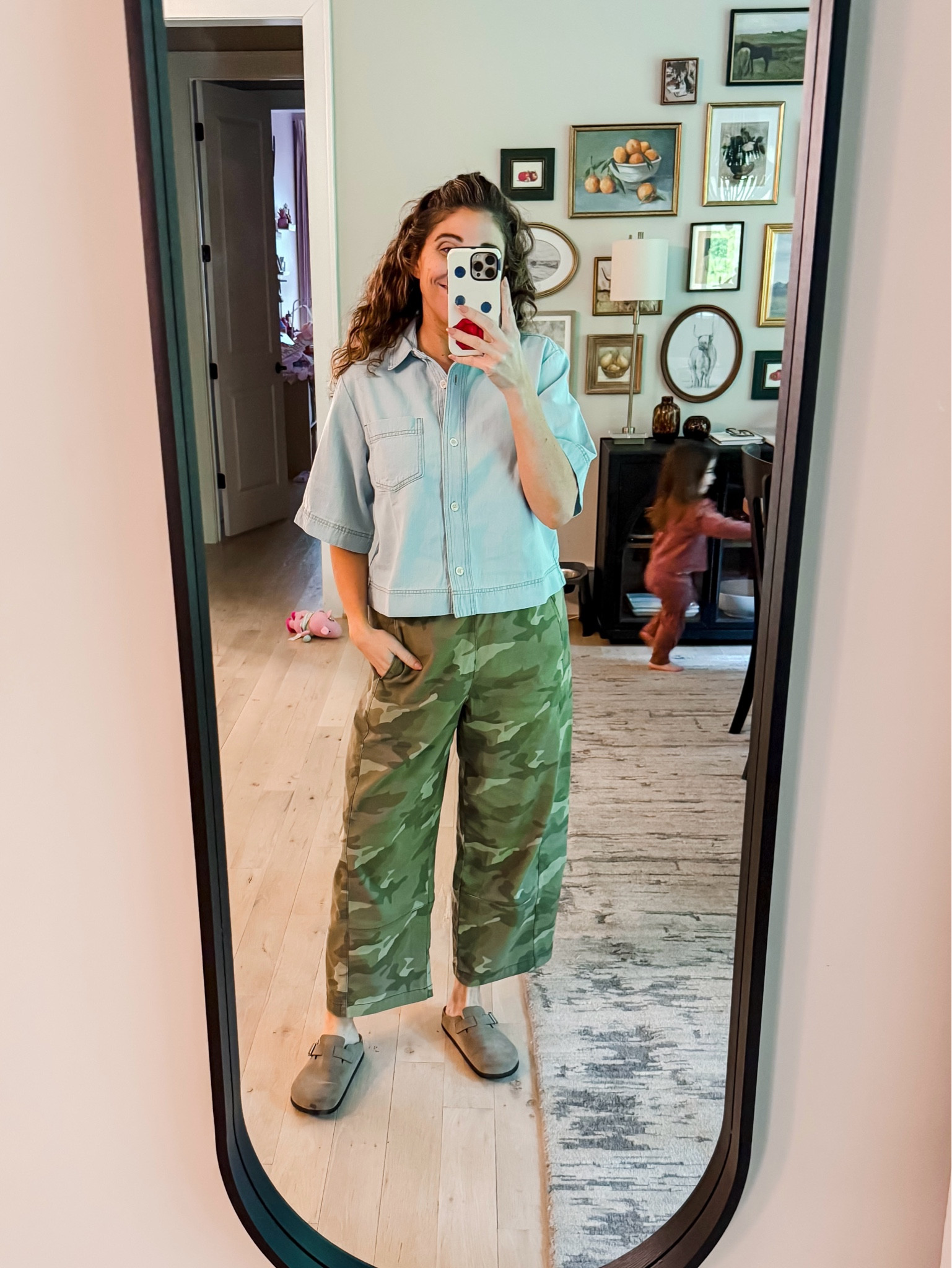 Chambray and camo is always one of my favorite outfit combinations! This crop chambray is the perfect length! And these camo pants are fabulous with an elastic waistband! 
Top L (runs a tad small) / Camo pants M (runs a tad big) / Clogs tts

#LTKootd #LTKMidsize #LTKOver40