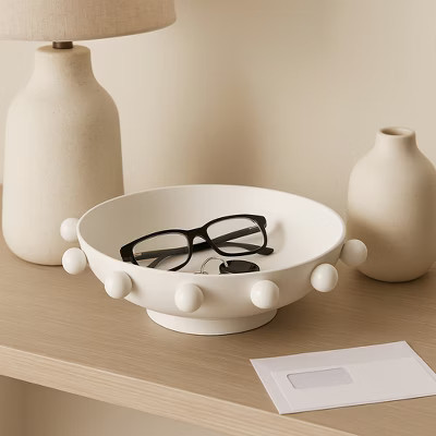 Modern Round Bowl with Knobs for Coffee Table Decor - Decorative Centerpiece Table Decorations for Home Decor Accents - 4.25", White | Target