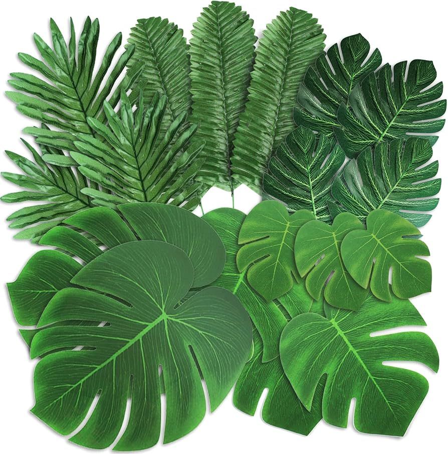 CEWOR Palm Leaves 98pcs Artificial Tropical Monstera 6 Kinds Green Fake Palm Leaf Decorations wit... | Amazon (US)