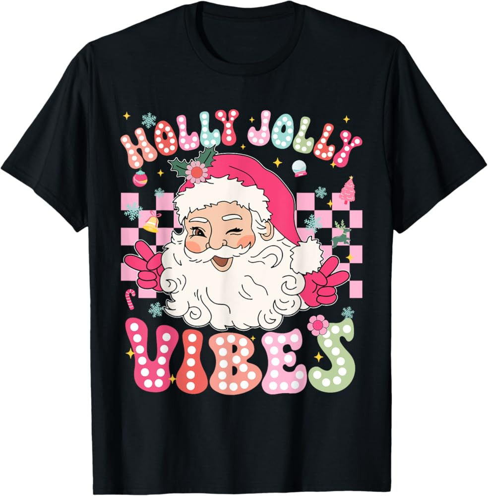 Groovy Cute Santa Claus Christmas Vibes Xmas Girls Womens T-Shirt | Amazon (US)