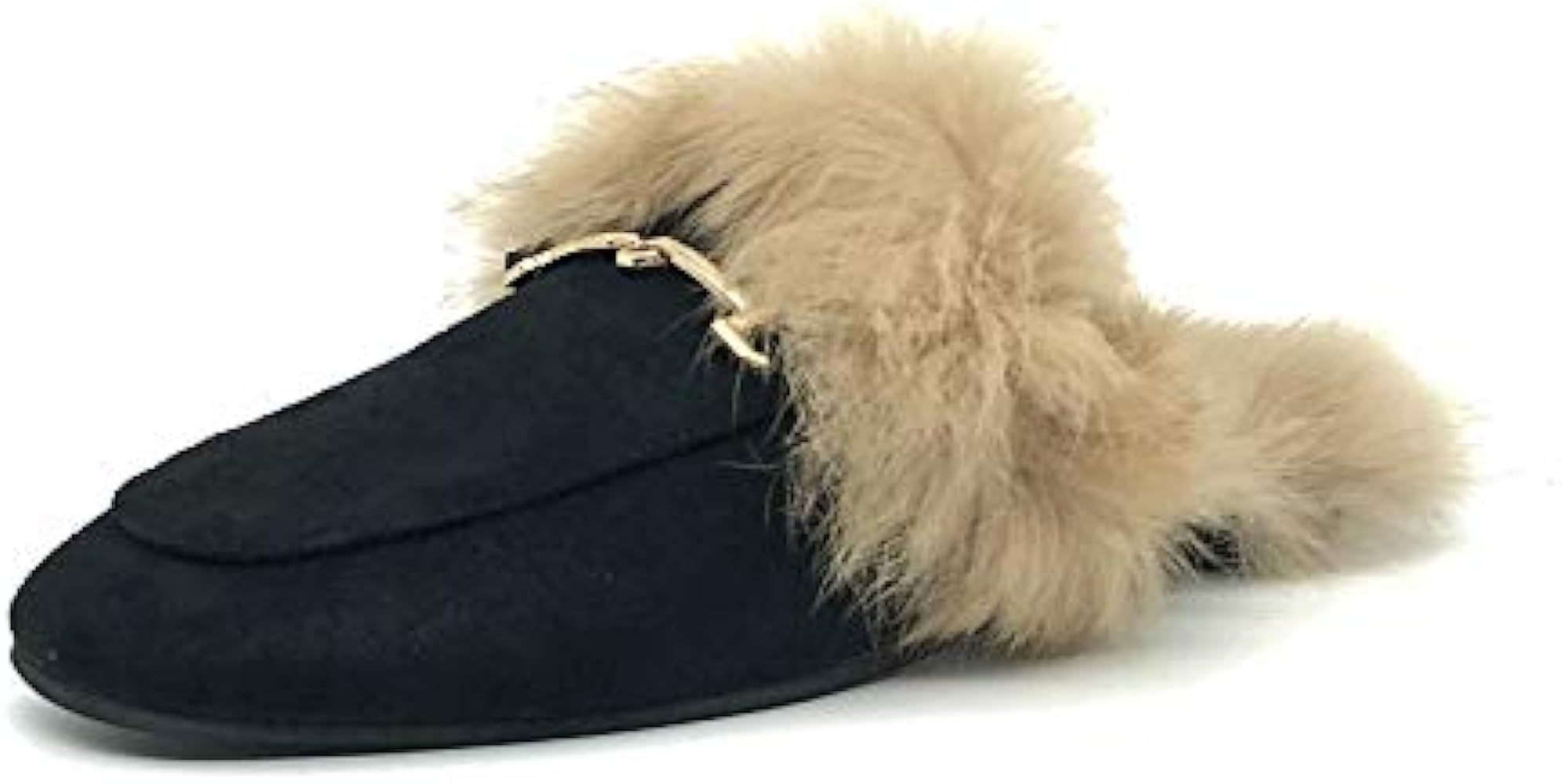 Women's Fur Mule Loafers Backless Slip On Buckle Flat Mule Slides Shoes | Amazon (US)