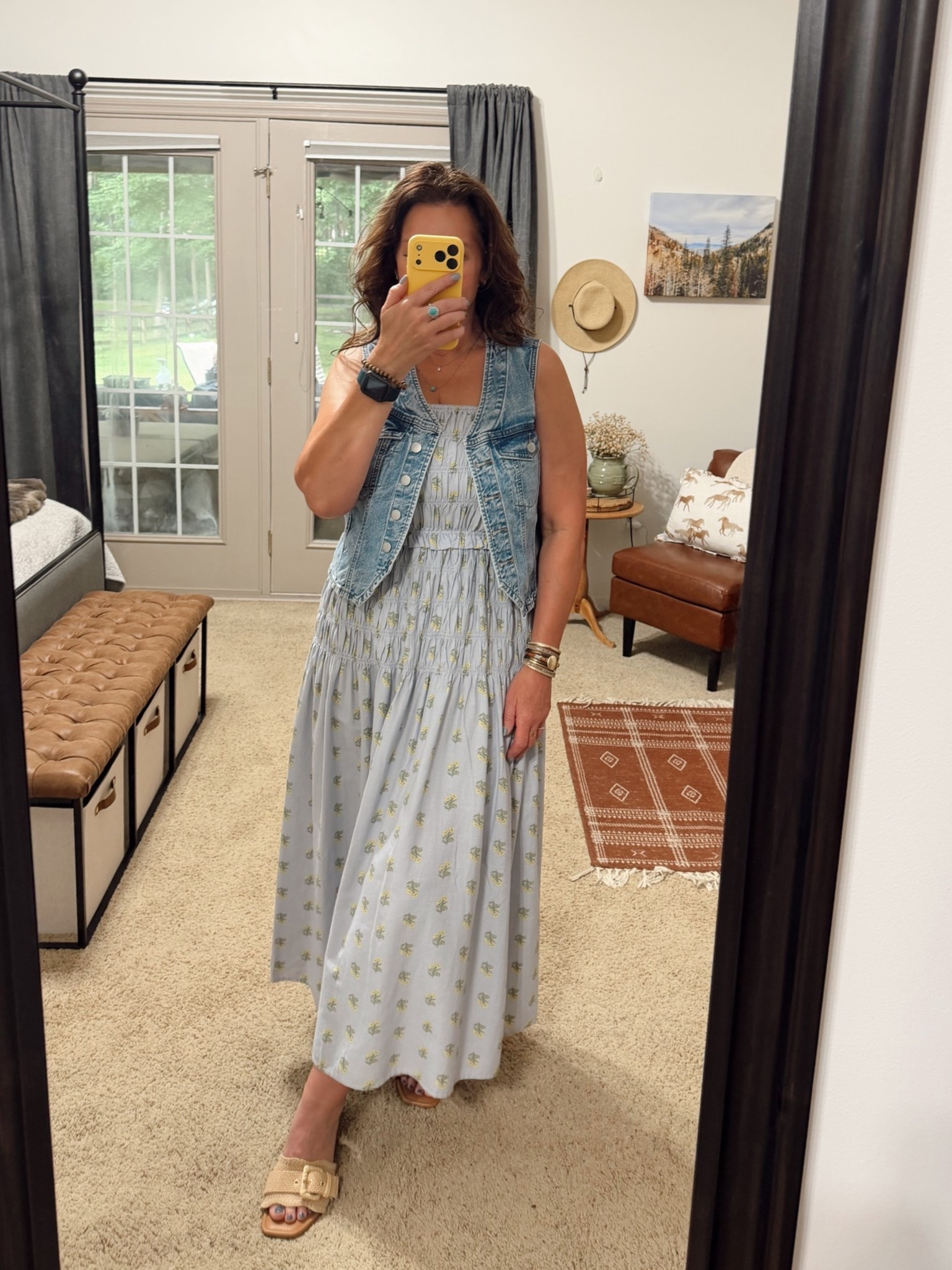 Smocked maxi A-line sundress - light denim blue with the sweetest yellow flowers. Perfect for summer! 
Wearing size medium 
summer dresses | summer outfit

#LTKMidsize #LTKWorkwear #LTKTravel