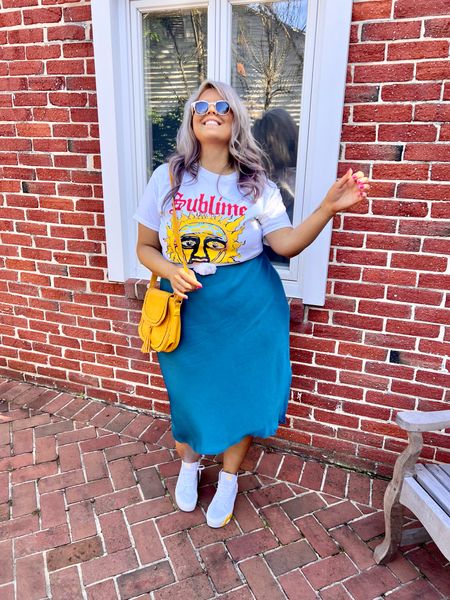 ✨SIZING•PRODUCT INFO✨
⏺ Sublime Graphic Tee, Band Tee - Men’s Large @walmart 
⏺ Yellow Crossbody Bag with Tassel @amazonfashion 
⏺ White & Yellow Hi Top Sneakers •• mine are no longer available from @vans but linked similar from @amazonfashion 
⏺ Teal Dress/Skirt, Silk Slip Style •• mine is no longer available from @walmartfashion but linked similar from @amazonfashion 
⏺ Self Tanner also linked!

📍Find me on Instagram••YouTube••TikTok ••Pinterest ||Jen the Realfluencer|| for style, fashion, beauty, and confidence!

🛍 🛒 HAPPY SHOPPING! 🤩

Dress, skirt, slip dress, slip skirt, silk dress, silk skirt, teal, teal skirt, graphic tee, band tee, yellow, crossbody bag, shoulder bag, vans, high tops, hi tops, sneakers

#walmart #walmartfashion #walmartstyle walmart finds, walmart outfit, walmart look  #amazon #amazonfind #amazonfinds #founditonamazon #amazonstyle #amazonfashion #dress #dressoutfit #dresslook #dresses #dressoutfitinspo #dressoutfitinspiration #dressstyle #dressfashion #howtostyle #mini #skirt skirt outfit, skirt outfit inspo, skirt outfit inspiration, skirt look, skirt style, skirt fashion, skirt workwear, skirt professional, skirt office, professional skirt, office skirt, workwear skirt, midi, midi skirt, mini skirt, maxi skirt, peplum skirt, silk skirt, tweed skirt, short skirt, midlength skirt, long skirt, pencil skirt, ruffle skirt #graphic #tee #graphictee #graphicteeoutfit #tshirt #graphictshirt #t-shirt #band #bandtee #graphicteelook #graphicteestyle #graphicteefashion #graphicteeoutfitinspo #graphicteeoutfitinspiration 
#under10 #under20 #under30 #under40 #under50 #under60 #under75 #under100
#affordable #budget #inexpensive #size14 #size16 #size12 #medium #large #extralarge #xl #curvy #midsize #pear #pearshape #pearshaped
budget fashion, affordable fashion, budget style, affordable style, curvy style, curvy fashion, midsize style, midsize fashion

#LTKStyleTip #LTKFindsUnder50 #LTKMidsize

#LTKstyletip #LTKmidsize #LTKfindsunder50