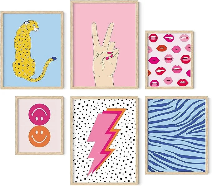 HAUS AND HUES Preppy Pictures for Wall - Colorful Wall Art, Preppy Room Decor Aesthetic Pink Wall... | Walmart (US)