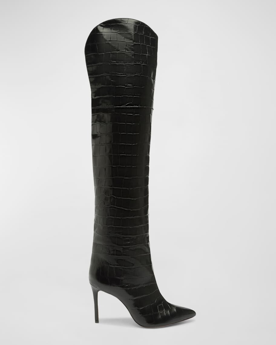 Schutz Maryana Croco Over-The-Knee Boots | Neiman Marcus