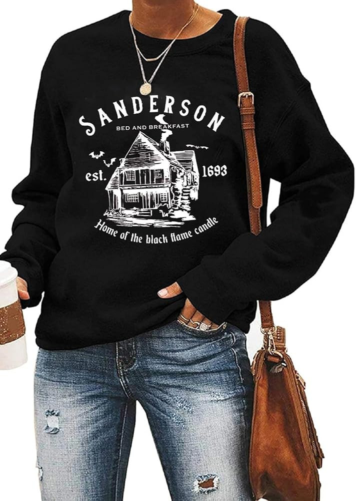 Yimoya Sanderson Witch Museum Sweatshirt Womens Funny Halloween Pullovers Hocus Pocus Blouse Tops | Amazon (US)