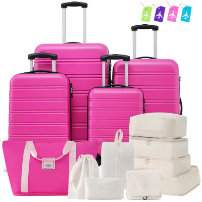 KTMBDW Luggage Sets 4 Piece Hard Shell Carry on Suitcase with Spinner Wheels and TSA Lock, Lightweight Travel Duffel Bag for Women, Men, Pink | Target