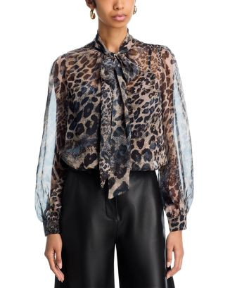 Leopard Print Tie Neck Top - Exclusive | Bloomingdale's (US)